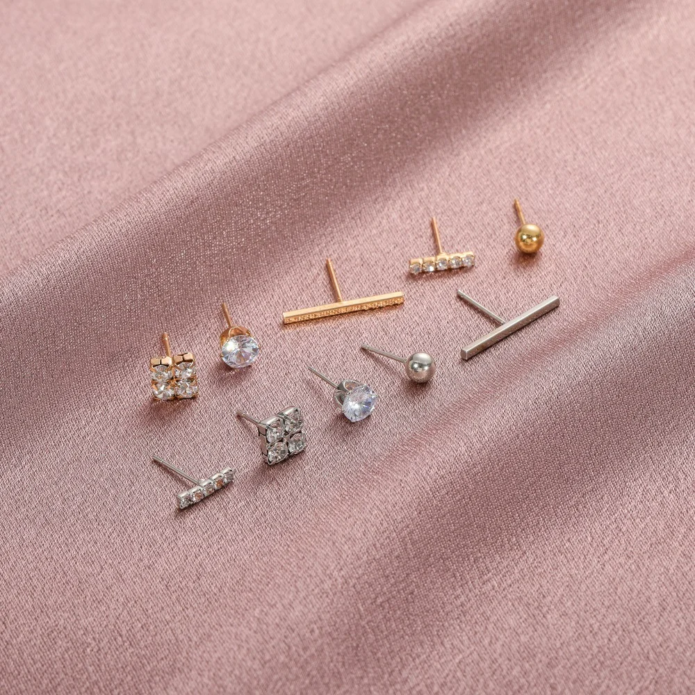 Geometric Stud Gold Plated Earrings Set