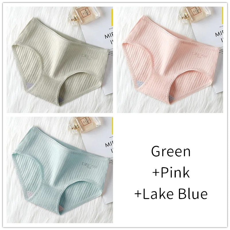 3Pcs Women Panties Lace Cotton Underwear Girls Mid Waist Briefs Lady Cute Sexy Lingerie Intimates Breathable Underpants Female