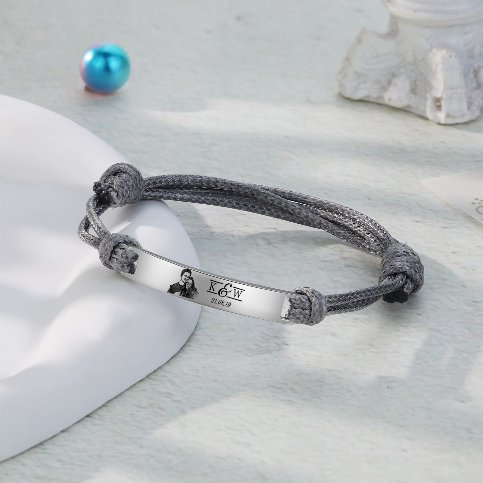 Braccialetti acciaio inox 1 nome 2 lettere e 1 foto personalizzabili per coppia multicolori da scegliere