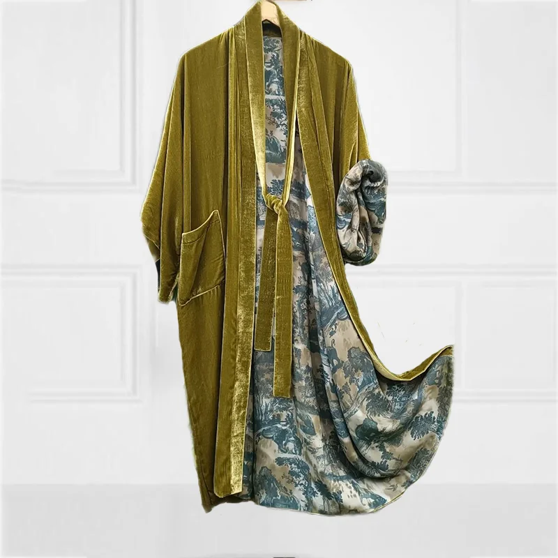 Loose Lining Ink Painting Printed Casual Kimono Duster