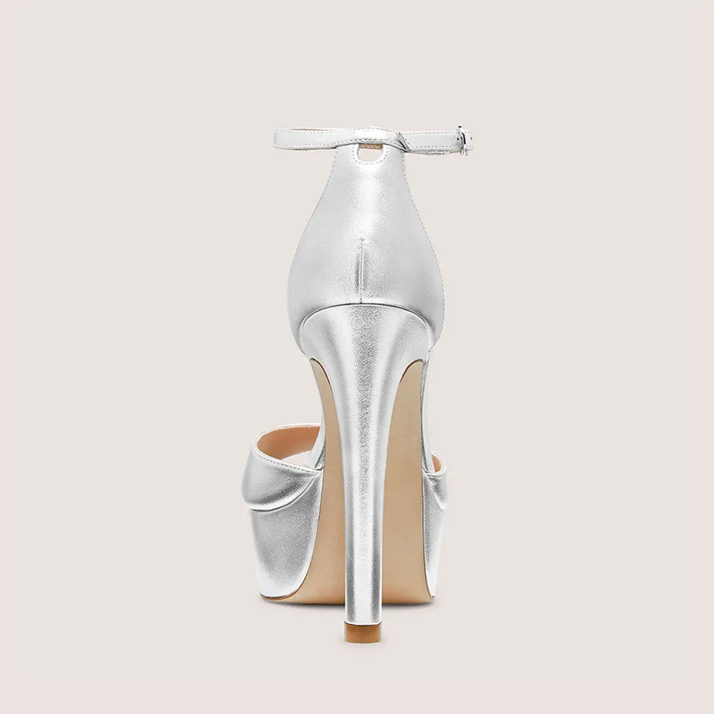 Gold Silver Peep Toe Sandals with Transparent Detail