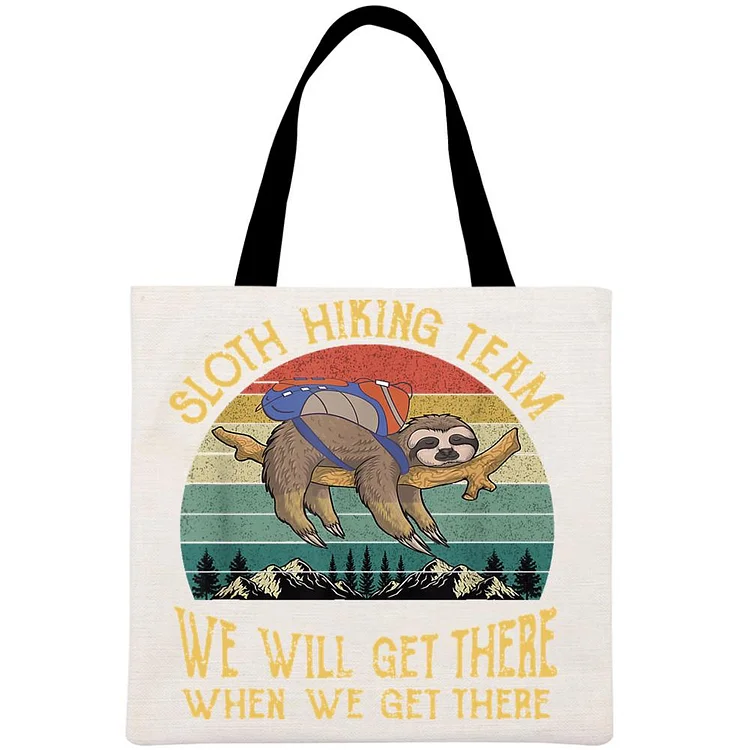 Sloth Hiking Team Printed Linen Bag-Annaletters