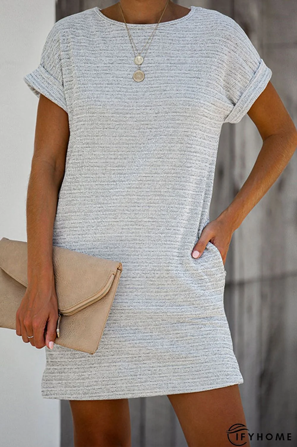 Round Neck Short Sleeve Mini Dress | IFYHOME
