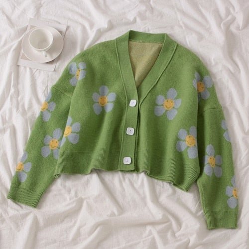 Girls Mini Knitted Jacket Flower Power Cropped Cardigan Novameme