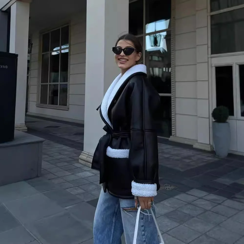 Nigikala Nigikala Autumn And Winter New Fashion Temperament Fur Integrated Korean Version Of Long-Sleeved Splicing Coat Woman