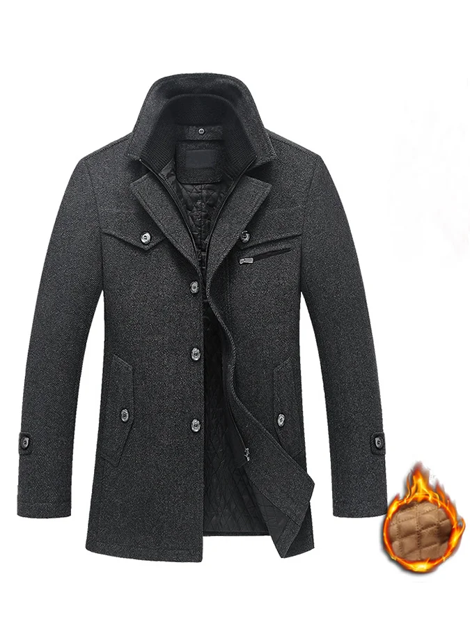 Men's Woolen Mid-length Trench Coat