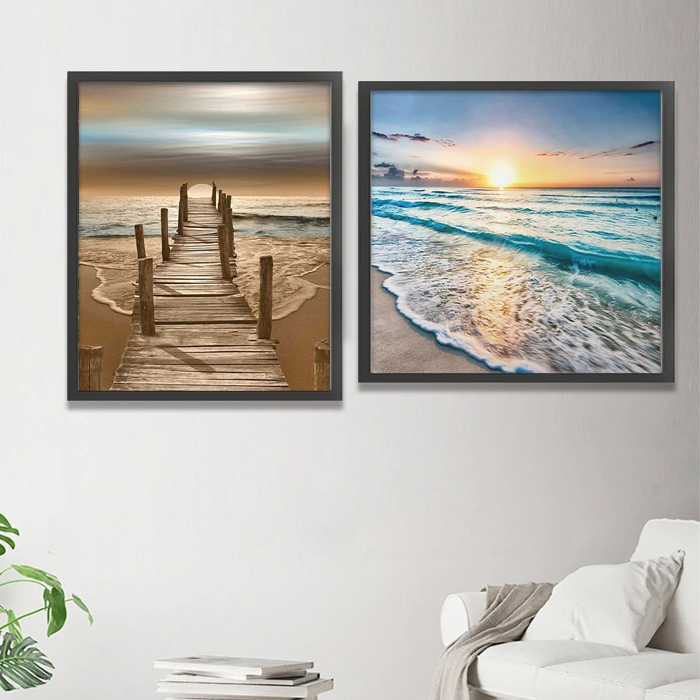 (2pcs)11CT Full Stamped Cross Stitch - Seaside(Canvas|40*40CM)/(Canvas|36*46CM)