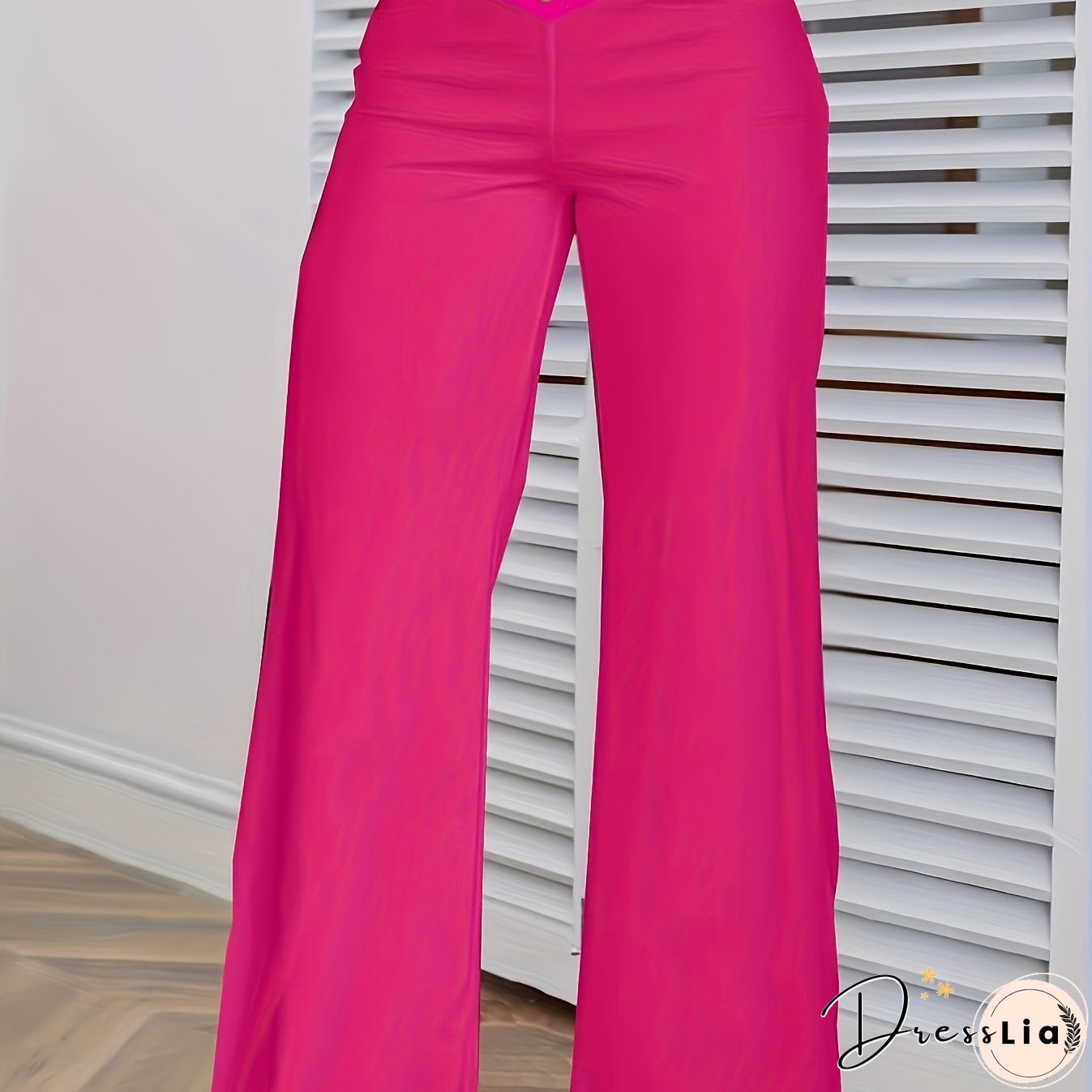 Cross Waist Wide Leg Pants, Casual Loose Mesh Stitching Pants, Women's Clothing