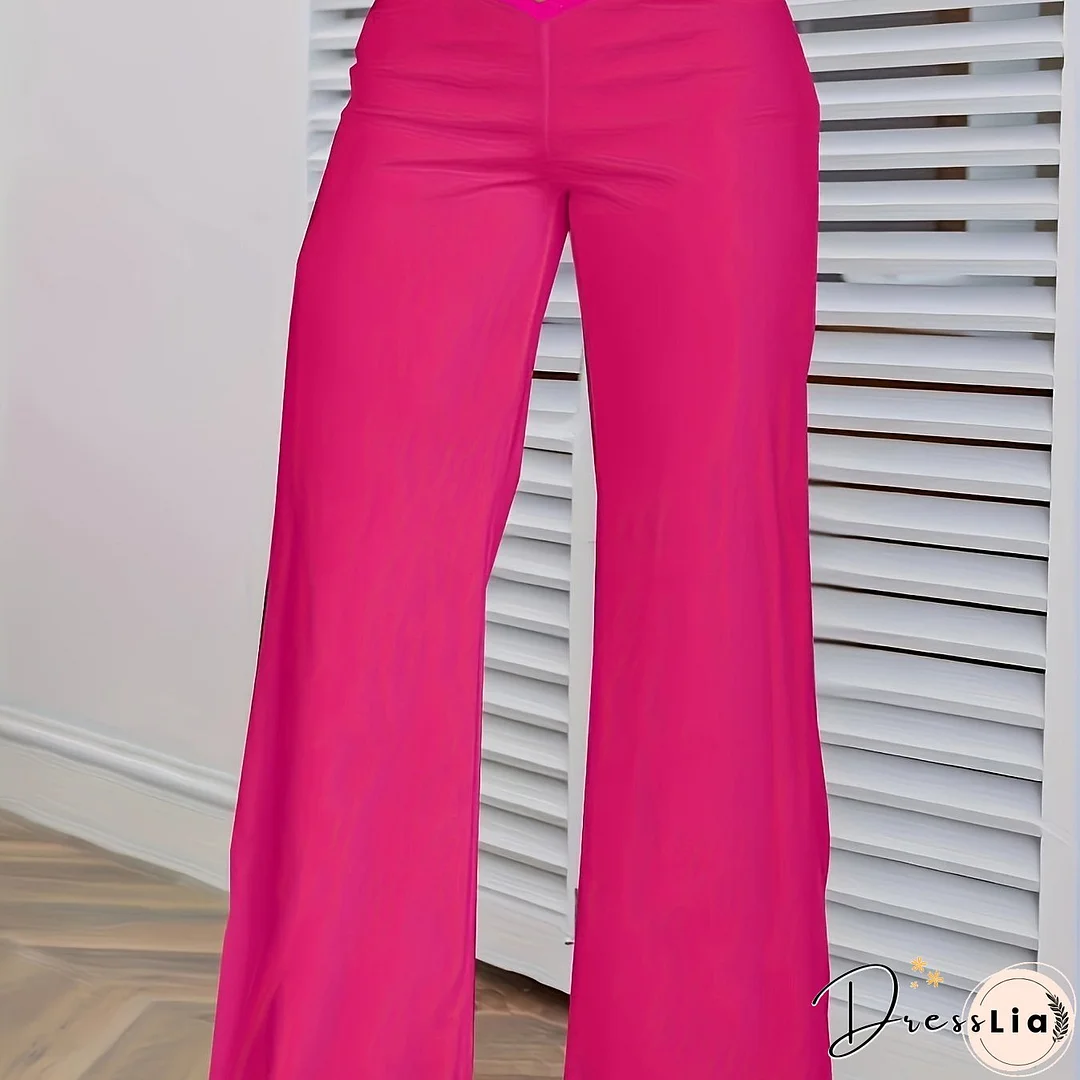 Cross Waist Wide Leg Pants, Casual Loose Mesh Stitching Pants, Women's Clothing