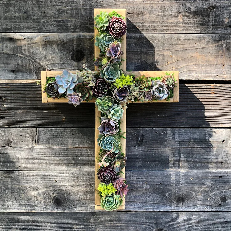 Easter Hand-Crafted Cross Vertical Succulent Garden Arrangement