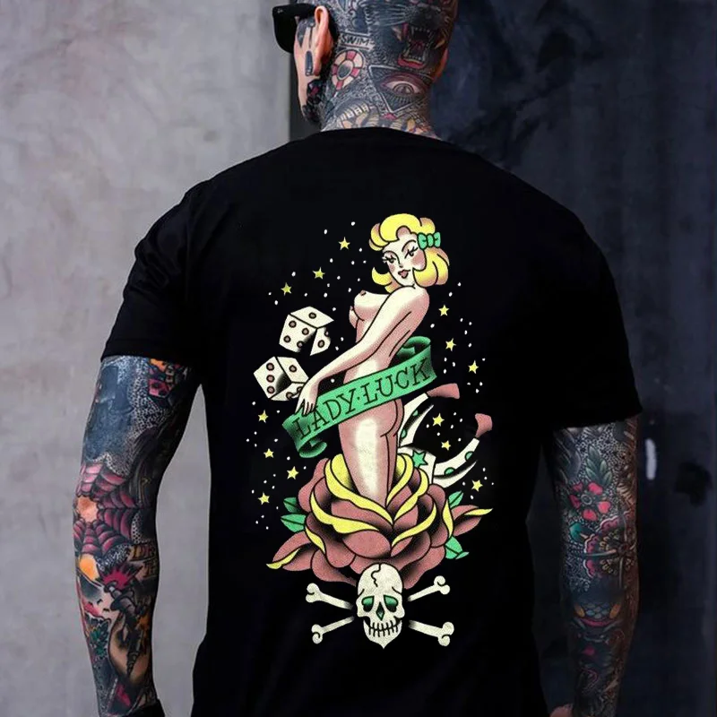 LADY LUCK Naked Gaming Lady Print Men's T-shirt