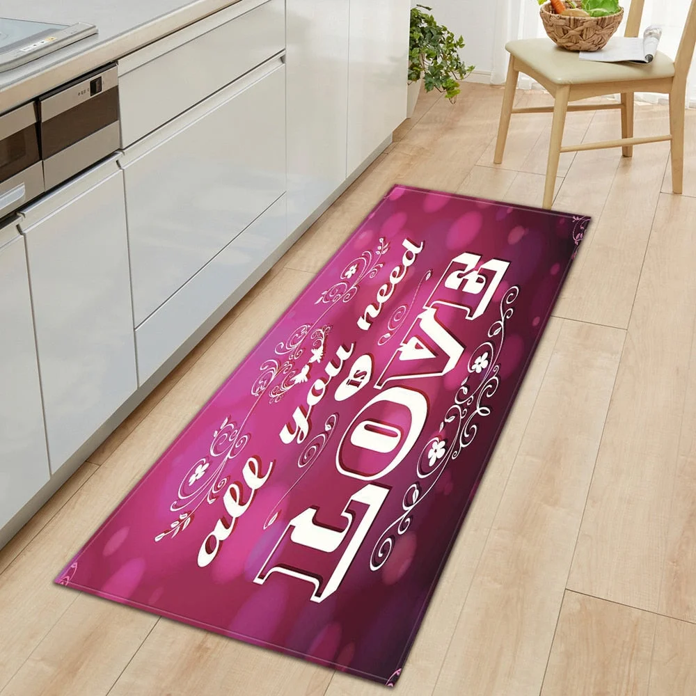 Modern Kitchen floor mat Strip Bathroom Entrance Porch Door Mat Bedroom Living Room Bedside Carpet Valentine Pattern