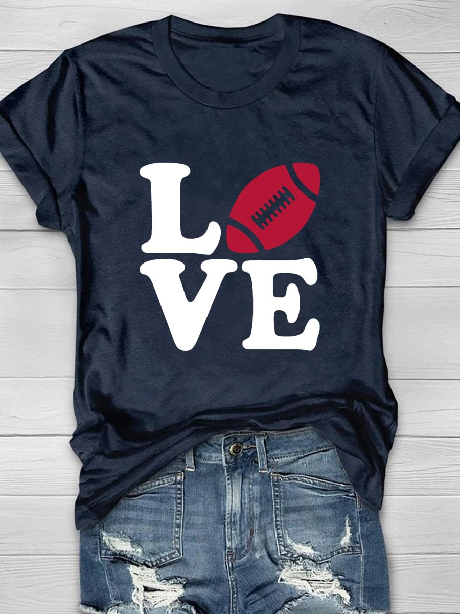 Love Football Print Short Sleeve T-Shirt
