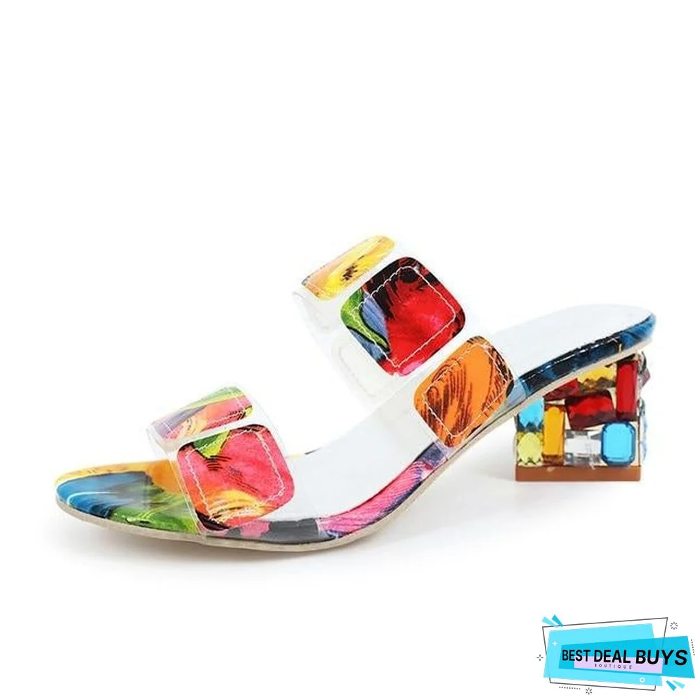 Women Crystal Multi Colors Sandals High Heels Open Toe Beach Flip Flops Heels Shoes