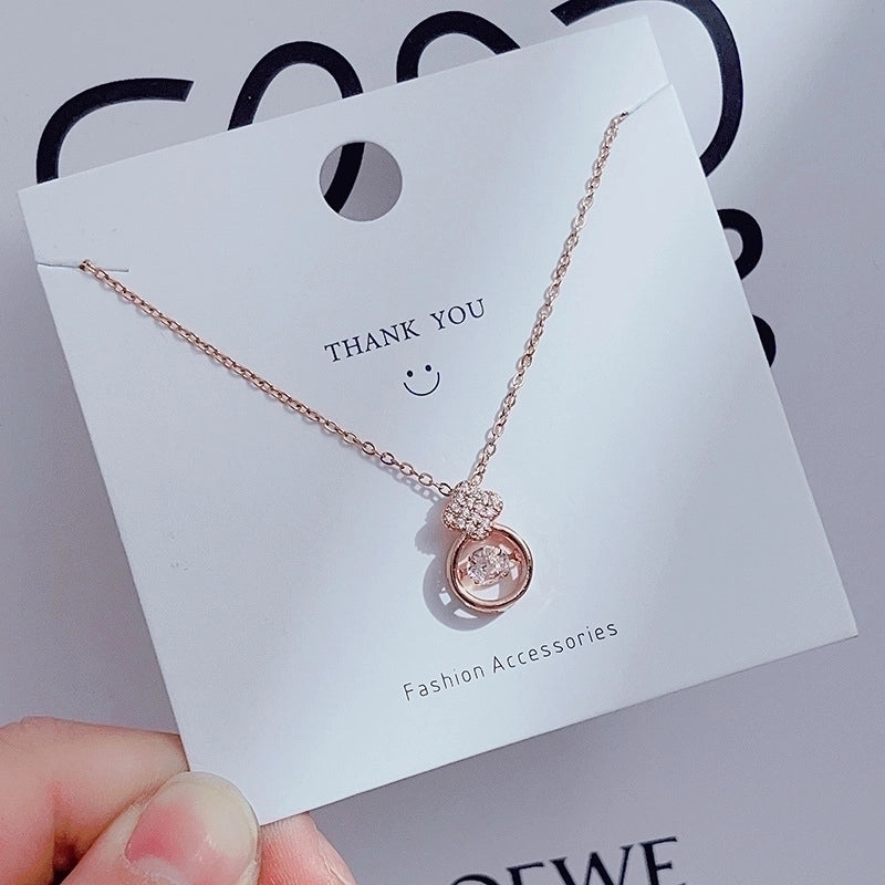 Casual Minimalist Heart Shape Crown Flower Titanium Steel Inlay Zircon Pendant Necklace