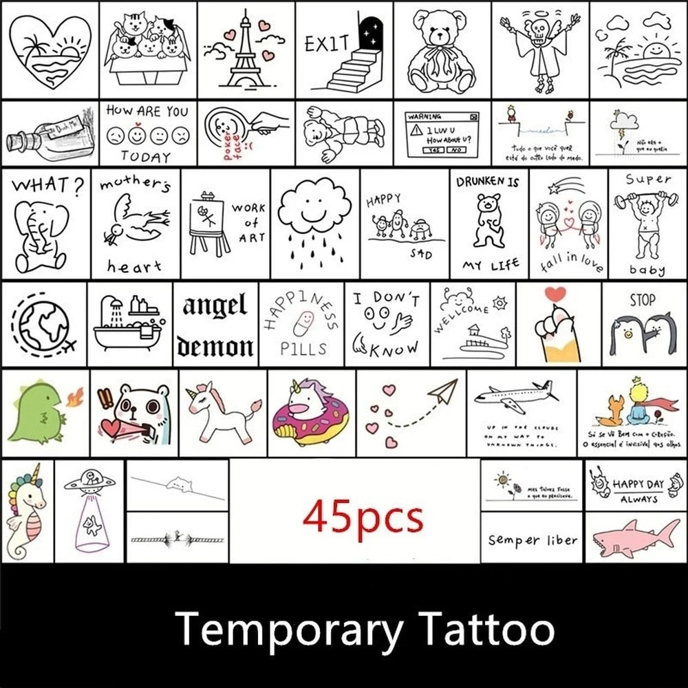 Tattoo Sticker set English sentence brave breathin kiss here Tatoo Temporary Flash Tatto Fake Cool stuff for Men Women 56 Pcs