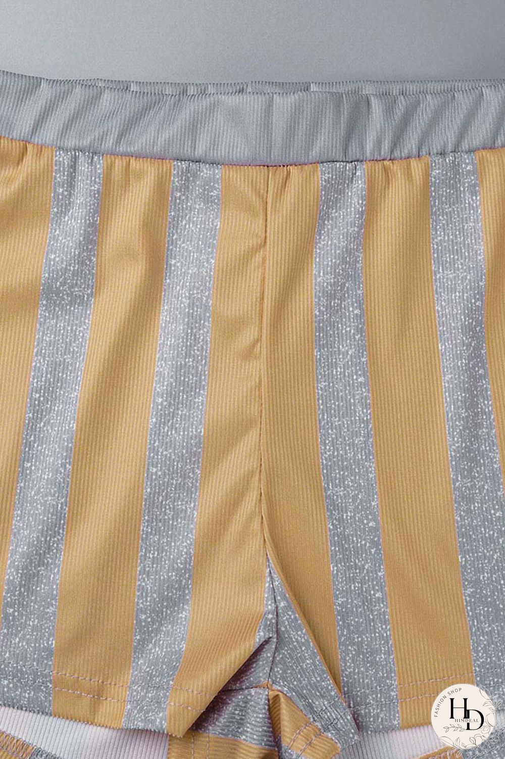 Brownness Sexy Striped Print Bandage Patchwork Backless Turndown Collar Short Sleeve Two Pieces