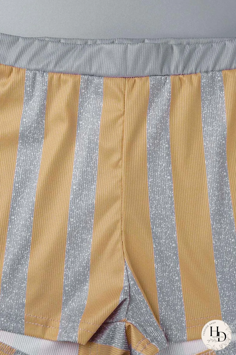 Brownness Sexy Striped Print Bandage Patchwork Backless Turndown Collar Short Sleeve Two Pieces