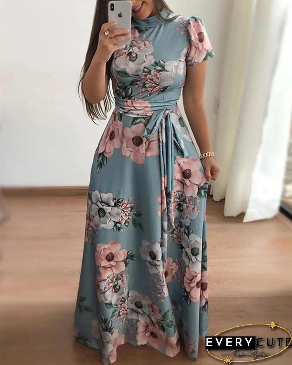Floral Printed  Round Neck  Maxi Dress
