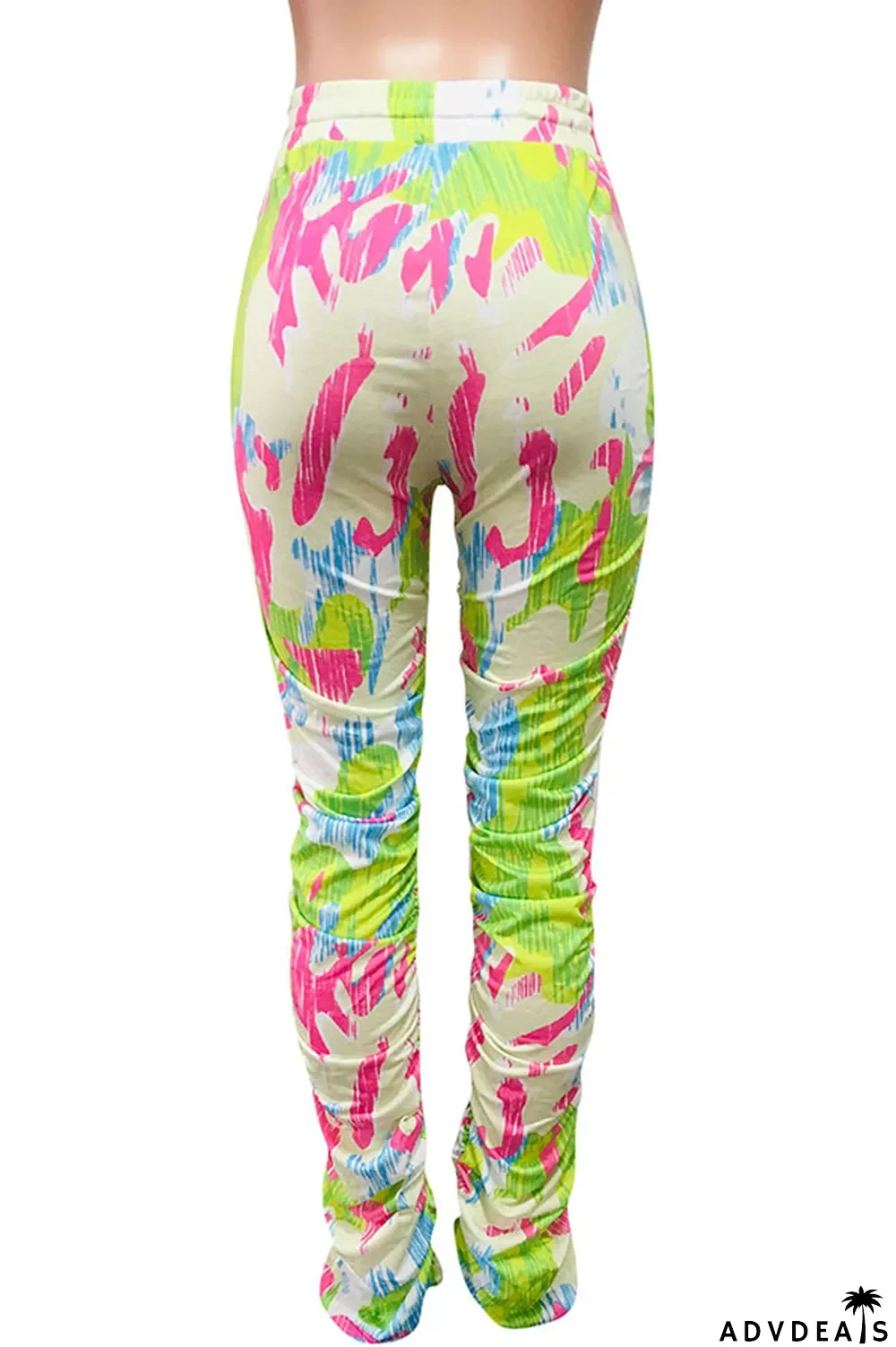 Green colour Polyester Drawstring Sleeveless High Patchwork Print bandage Draped pencil Pants Bottoms