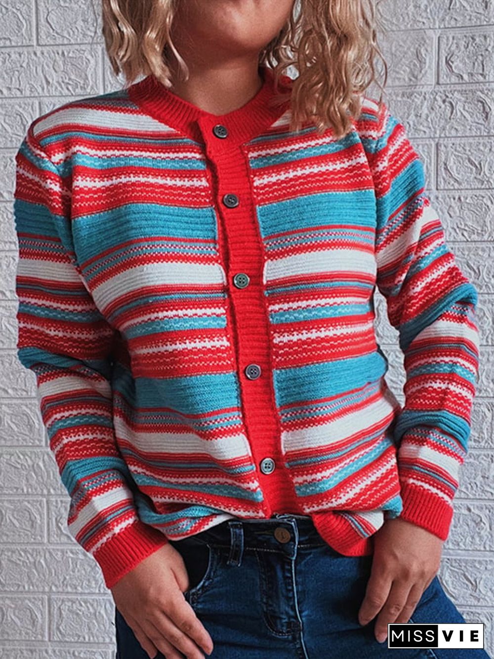 Women's Fashion Colorful Striped Button Cardigan Sweaters