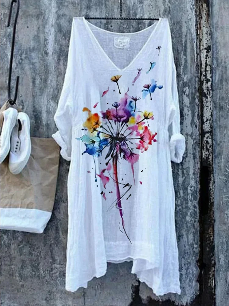 Plus size Floral Long Sleeve Shirts & Tops