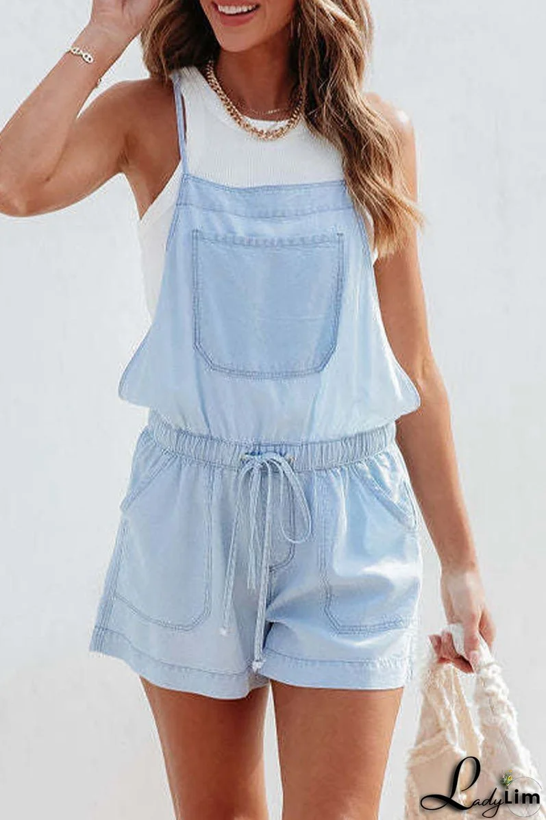 Casual Simplicity Solid Pocket Frenulum Loose Rompers