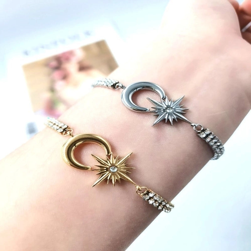 Minimalist Star Moon Titanium Steel 18K Gold Plated Bracelets In Bulk