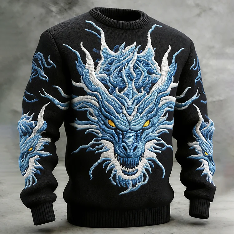 Men's  Viking Dragon Pattern Cozy Sweater