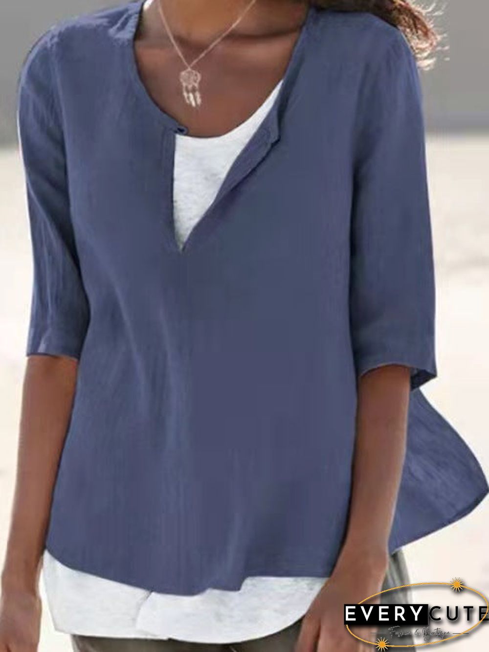 Women's T shirt Solid Colored Round Neck Tops Basic Basic Top Blue Light gray Light Blue