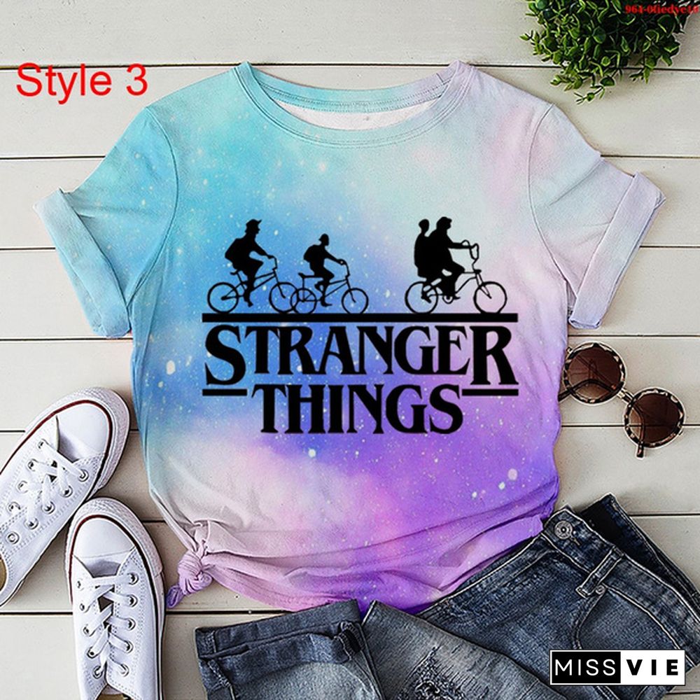 Hot Stranger Things T-Shirt Women Men Summer Tie Dye T-Shirt Short Sleeve O Neck Loose Tops