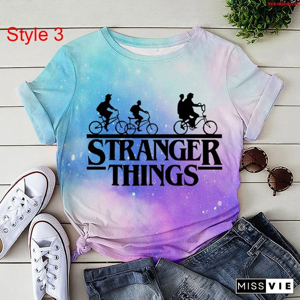 Hot Stranger Things T-Shirt Women Men Summer Tie Dye T-Shirt Short Sleeve O Neck Loose Tops