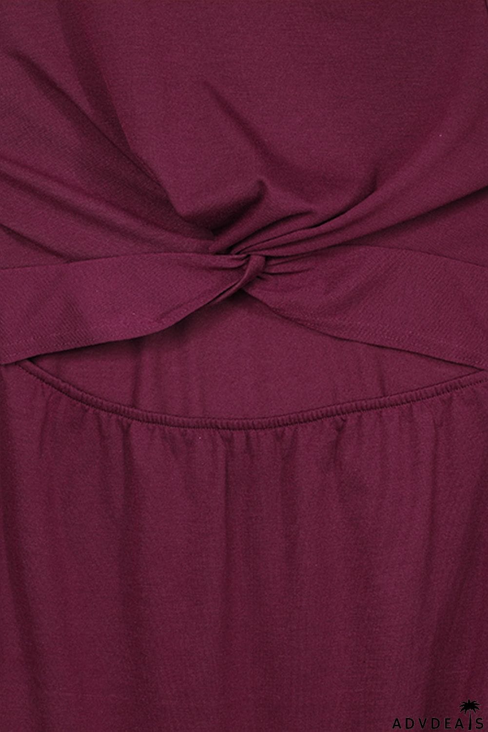 Burgundy Crew Neck Sleeveless Twist Hollow-out Bodycon Mini Dress