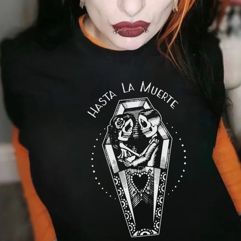 Hasta La Muerte Skull Printed Women's T-shirt -  