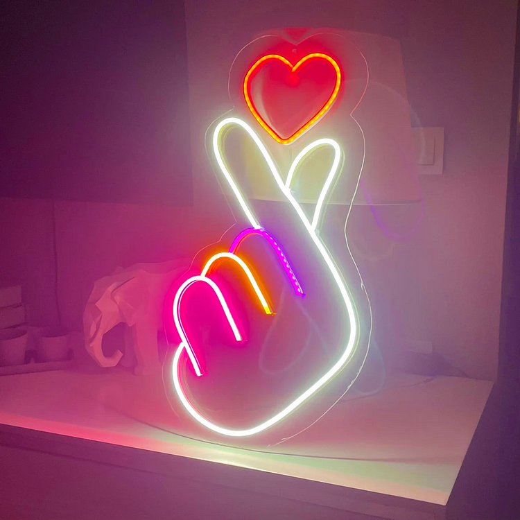 Finger Heart Neon Signs LED Neon Light BTS Custom Neon Sign Wall Decor K-pop Korea Neon Sign Girl Gift Anniversary Valentine's Day