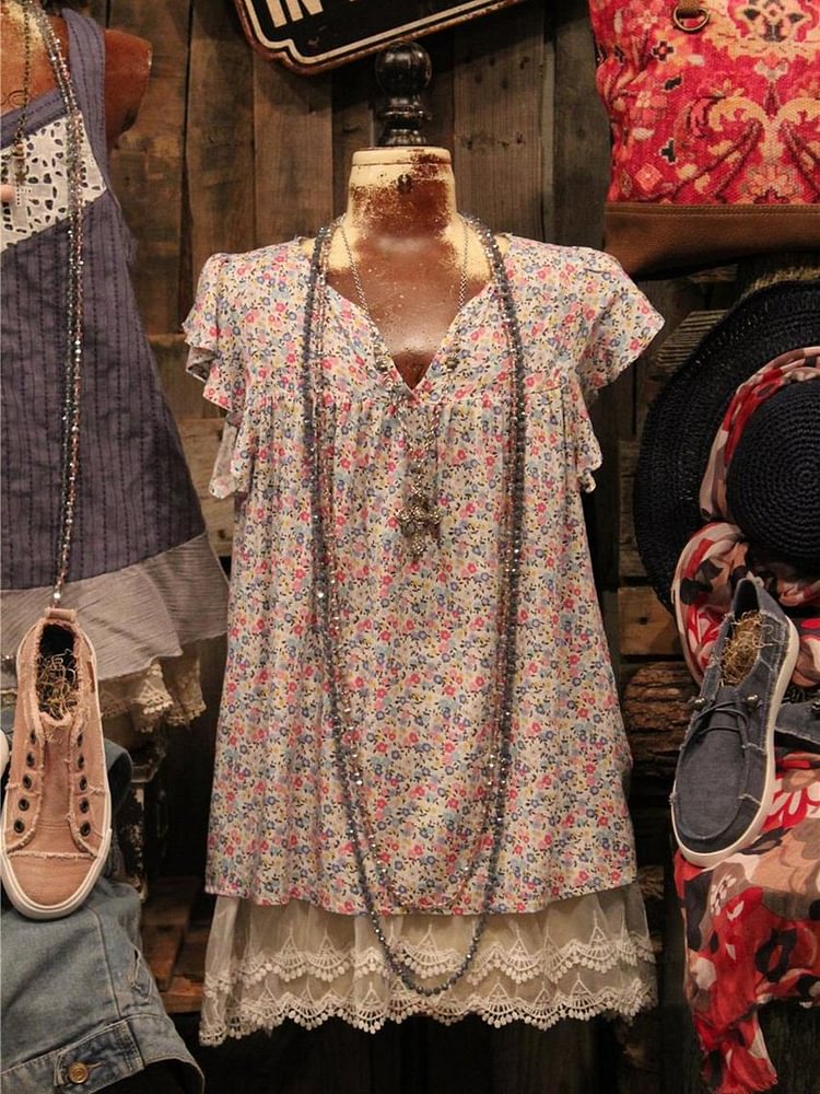 Bestdealfriday Colorful Floral V Neck Casual Blouse 9537486
