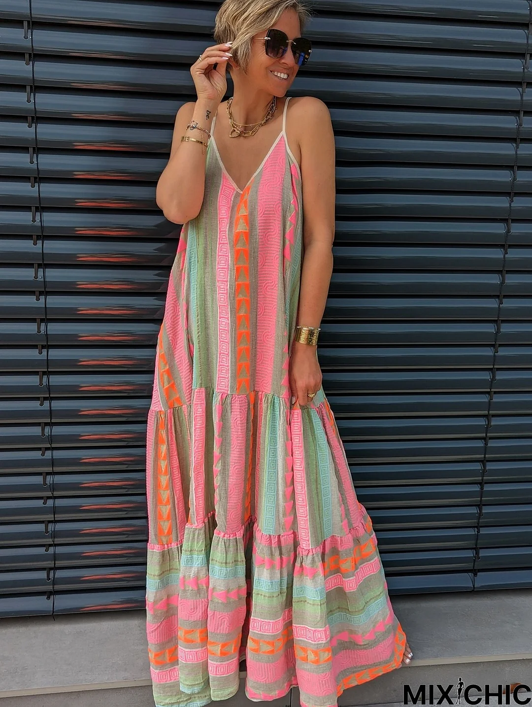 Spaghetti Strap Backless Floral Print Maxi Dresses