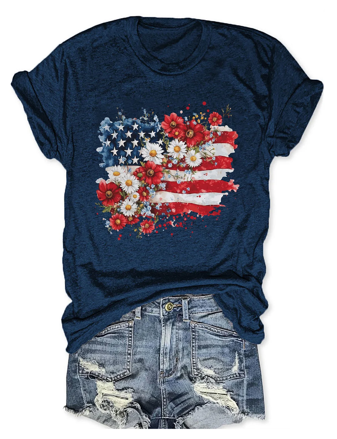 Floral American Flag T-shirt