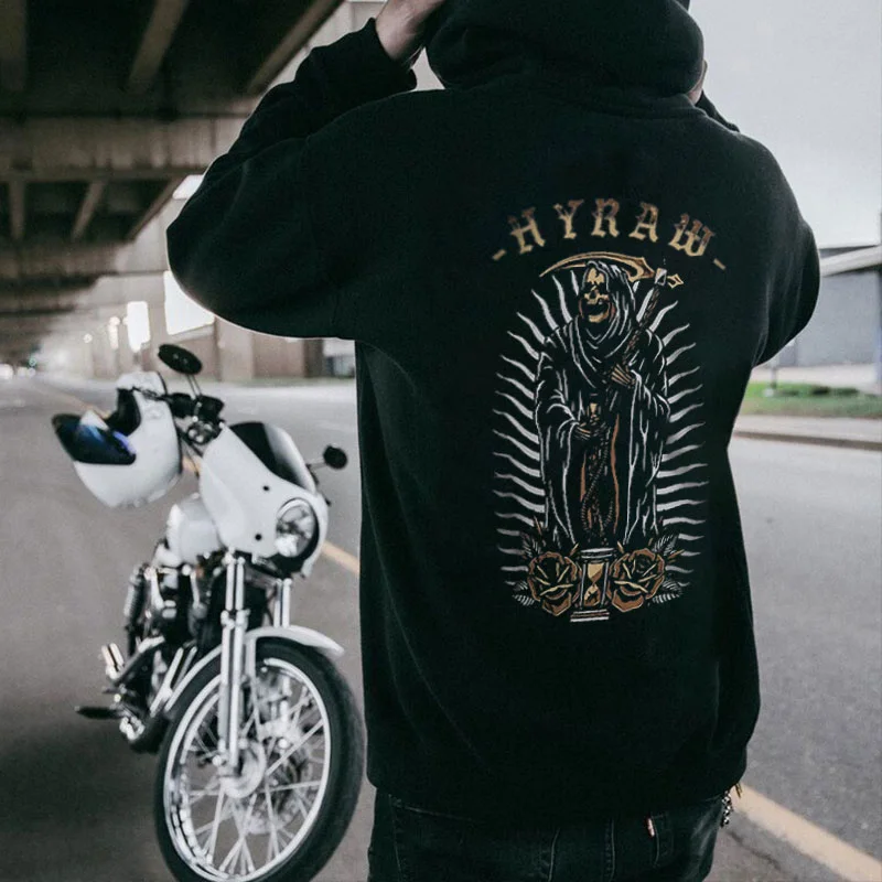 HYRAW SKULL Graphic Casual Black Print Hoodie