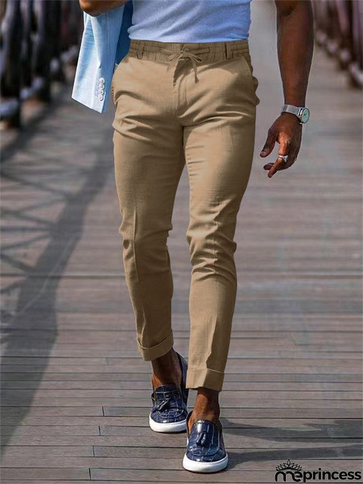 Men's Lace Up Elastic Waist Casual Business Pants