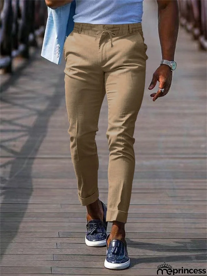 Men's Lace Up Elastic Waist Casual Business Pants