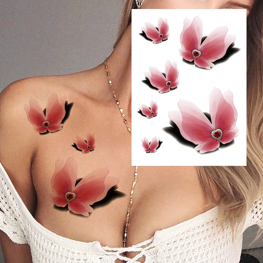Sdrawing Butterfly Flower Temporary Tattoos For Women Girls Lace Feather Geometry Tattoo Sticker Fake Rose Sexy Tatoos Decor