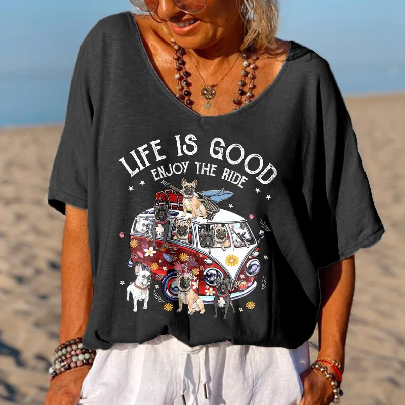 Life Is Good Enjoy The Ride Hippie Dog Graphic Tees