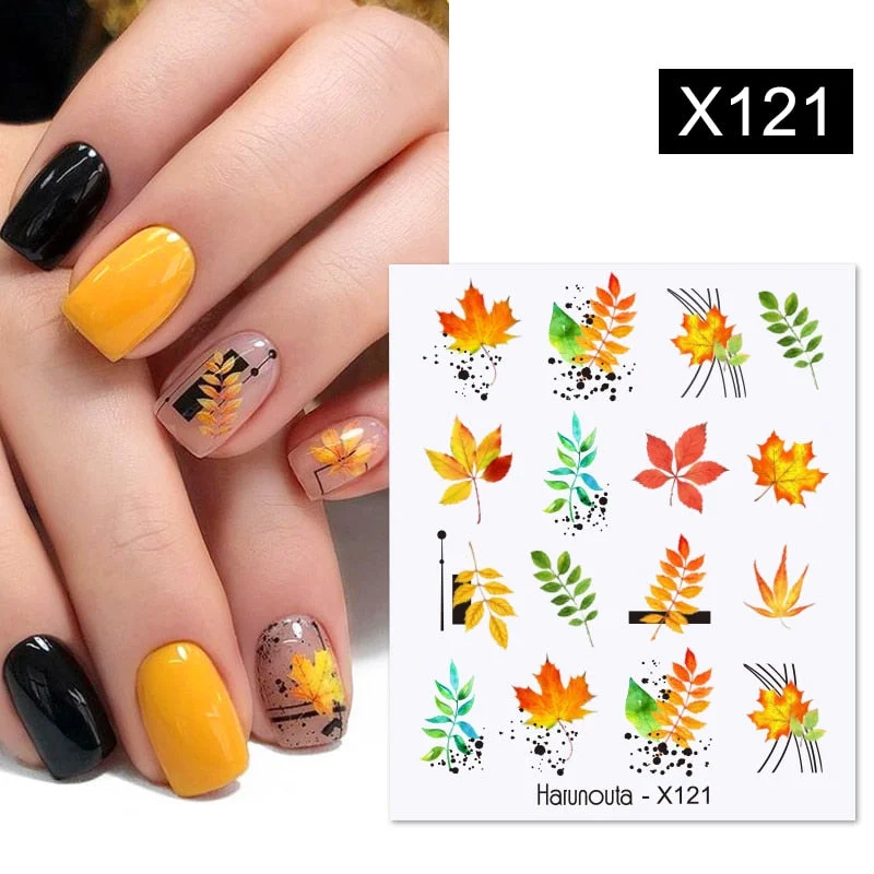 1PC Cool Girls Nail Water Decals Colorful Flower Leaf Water Transfer Sliders Nail Stickers For Nails DIY Manicures Nail Wraps-Nail Inspo
