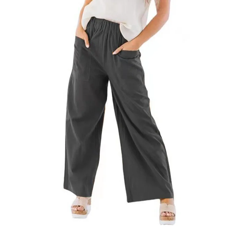 Solid Color Cotton Linen Loose Casual Wide Leg Pants