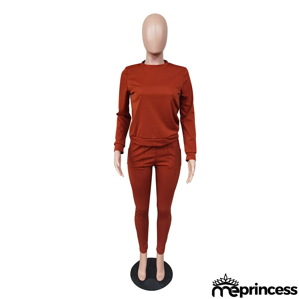 Women's Fall Winter Fashion Casual Sport Pocket Two-Piece Pants Set