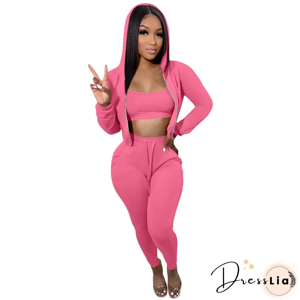 Hoodie Jackets with Tank and Jogger Pants Sweatsuit