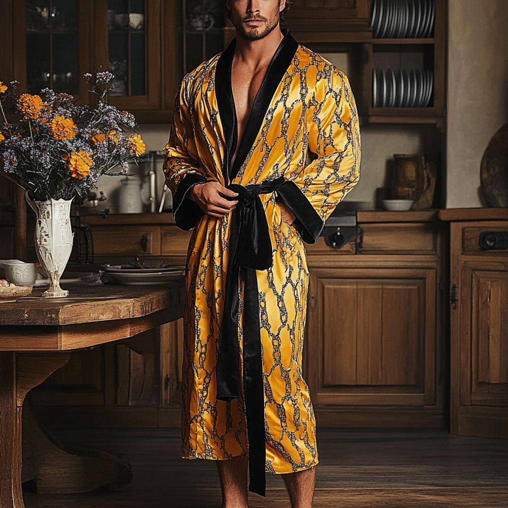 Men's Vintage Silk Tie Robe Four Seasons Pajamas-inspireuse