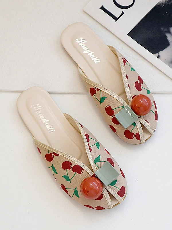 Open Toe Printed Round-Toe Split-Joint Slippers