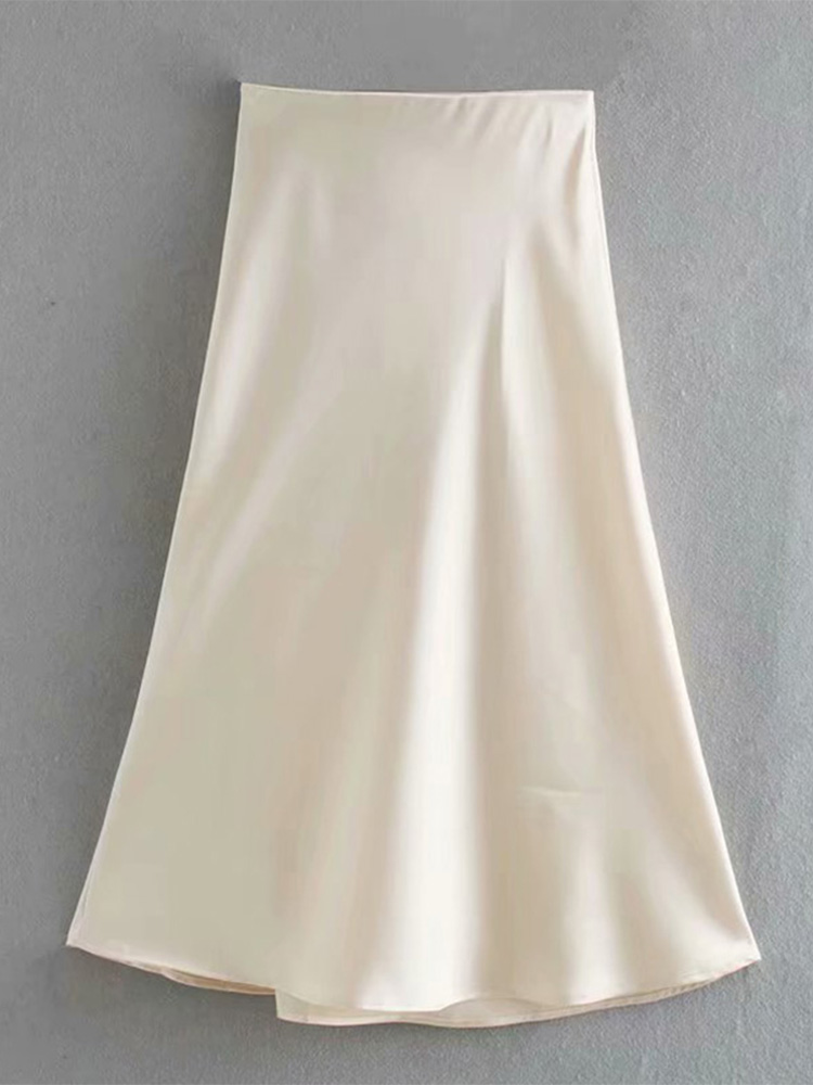 Noombusiness gold prom dresses Hot Sale Solid Satin Elastic Waist Women A-Line Skirt Summer Female Slim Falda